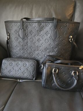 Black Monogram Embossed Tote, Wallet, & Mini Bag Set (3pcs)